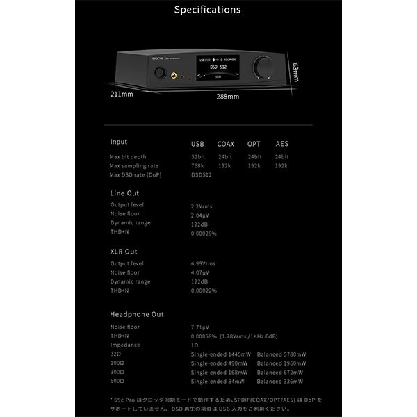 S9cPro リファレンスDACヘッドホンアンプ