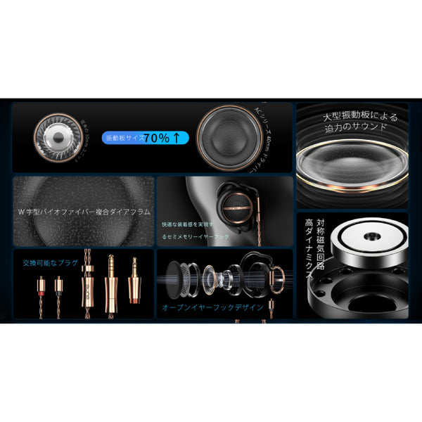 【試聴のみ】aune audio AC55　イヤーフックイヤホン　開放型 aune audio、W字型バイオファイバー複合振動板を搭載した耳掛け式