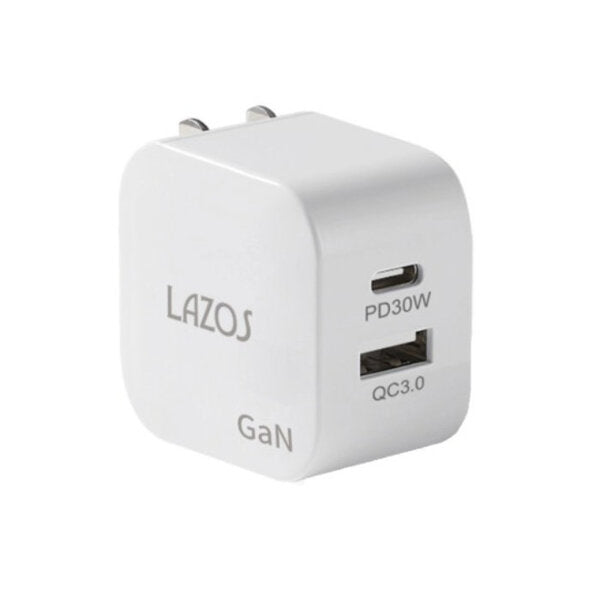 Lazos 窒化ガリウム採用 GaN AC充電器 30W C(PD)+Aポート【L-ACG-PD30